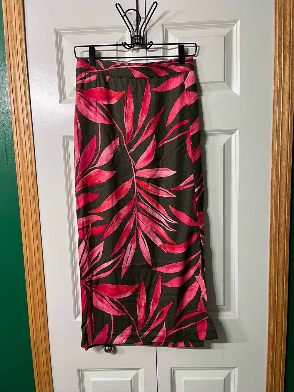 Time and Tru Black Skirt with Pink Leaf Print